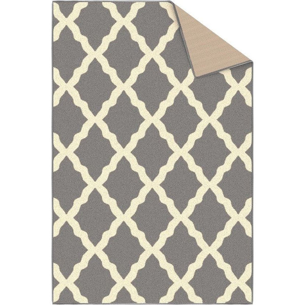 Glamour Collectie Vloerkleed met rubberen achterkant en elegant rasterontwerp, 100 x 150 cm, grijs.