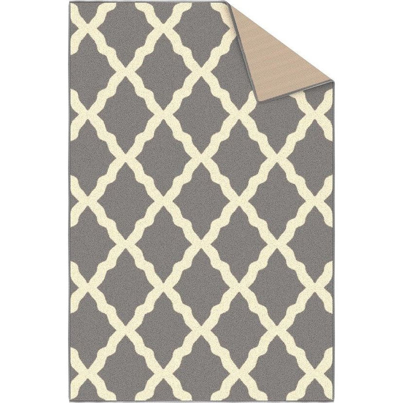 Glamour Collectie Vloerkleed met rubberen achterkant en elegant rasterontwerp, 100 x 150 cm, grijs.