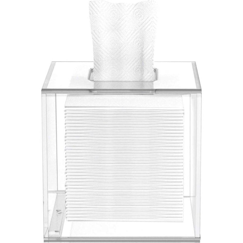 Vierkante cosmetische tissuebox, 14 x 14 x 14 cm acryl tissuedispenser, tissuebox met magnetische afdekking voor eetkamer, badkamer, slaapkamer, auto, kantoor - acryl transparant