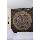 wandtapijt Mandala zwart goud, boho wanddecoratie, esthetische kamerdecoratie, wanddoek mandala, psychedelisch wandkleed 208 x 210 cm