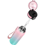 Roestvrijstalen thermosfles Lekvrij-met rietje of zeef -400 ml, 600 ml-BPA-vrij - voor kleuterschool ,school (roze-turquoise, 600 ml)