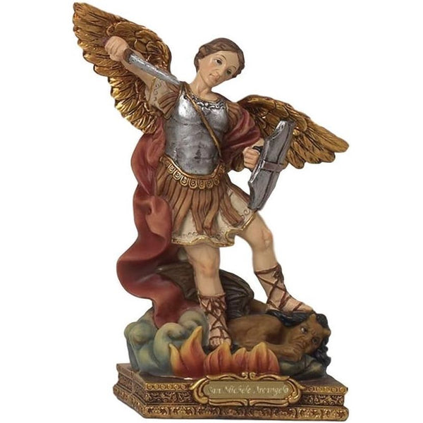Beeldje van San Michele Arcangelo, 14 cm, gemaakt van kunsthars.