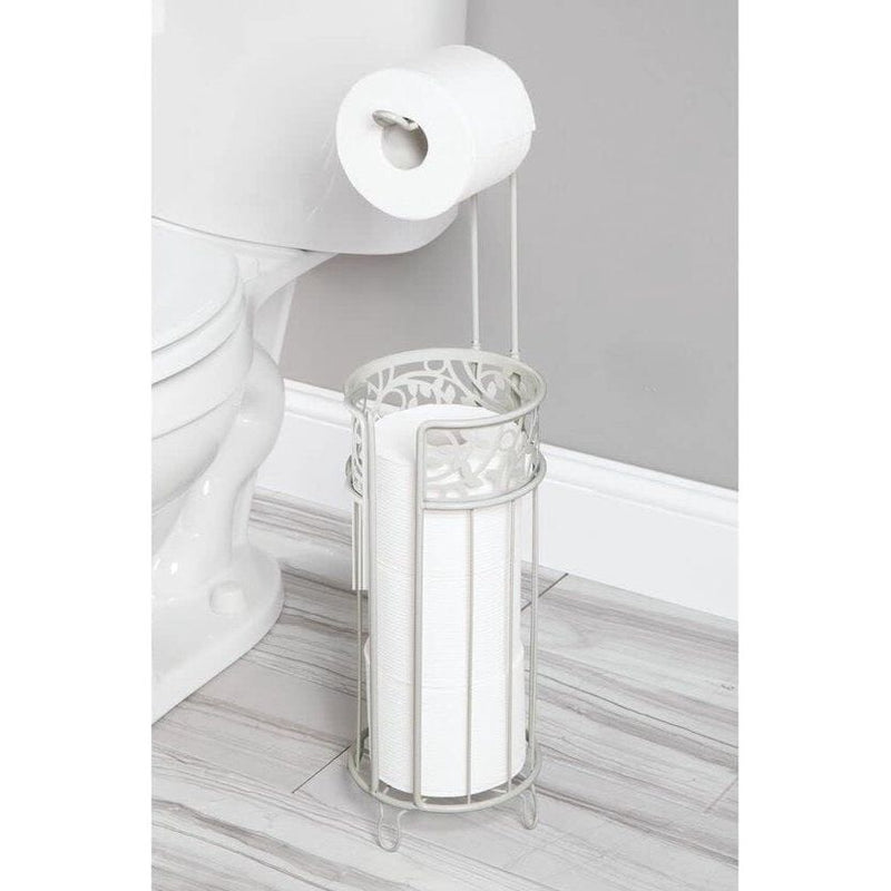 Standing Toilet Roll Holder - Modern Bathroom Roll Holder - Toilet Paper Holder for Multiple Rolls - with Holder for 3 Spare Rolls - Grey