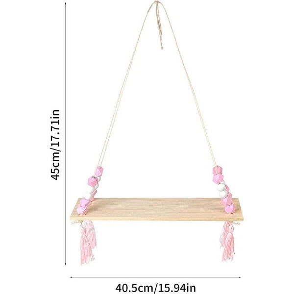 Zwevende plank, hangend houten rek, boho-schommel, touw, zwevende houten planken met haken, voor woonkamer, slaapkamer, wanddecoratie, roze