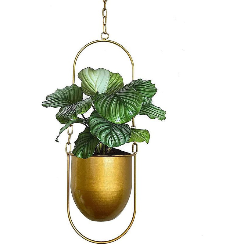 Hangende plantenbak, metalen plantenbeugel, bloemenhanger, modern, hangende plantenbakken voor binnenplanten, boho, moderne plantenhanger, minimalistische wooncultuur (goud)