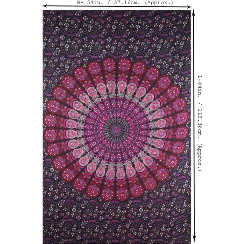 Mandala Wandkleed, Indiaas, bohemian orange psychedelic, bloemenmotief, boho