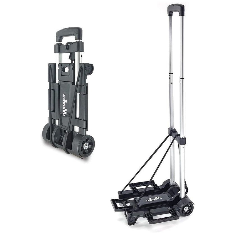 Steekwagen opvouwbaar, aluminium trolley, mini transportwagen bagagewagen, opvouwbare boodschappentrolley, inklapbaar, 2 wielen, uitbreidbaar, groot chassis, opvouwbaar in rugzak