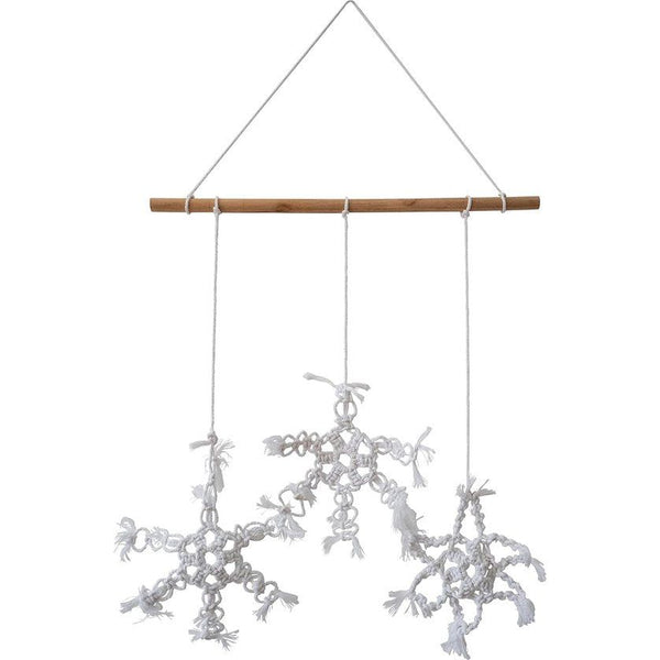 Wandbehang macramé - sneeuwvlokken - wit - ca. 40 x 50 cm