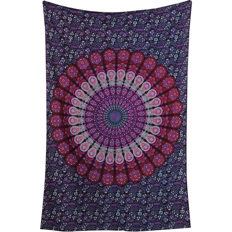 Mandala Wandkleed, Indiaas, bohemian orange psychedelic, bloemenmotief, boho