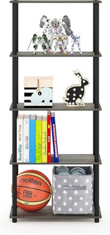 Turn-N-Tube 5-laags multifunctioneel boekenplankopbergrek met ronde buizen, Frans eiken/zwart, 59,9 (breedte) x 145,8 (hoogte) x 29,5 (diepte) cm