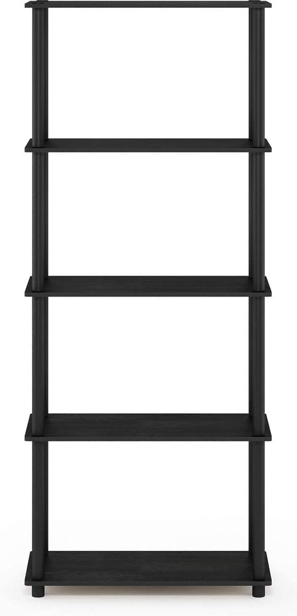 Turn-N-Tube multifunctioneel boekenplankopbergrek met 5 niveaus en ronde buizen, Americano/zwart, 59,9 (breedte) x 145,8 (hoogte) x 29,5 (diepte) cm