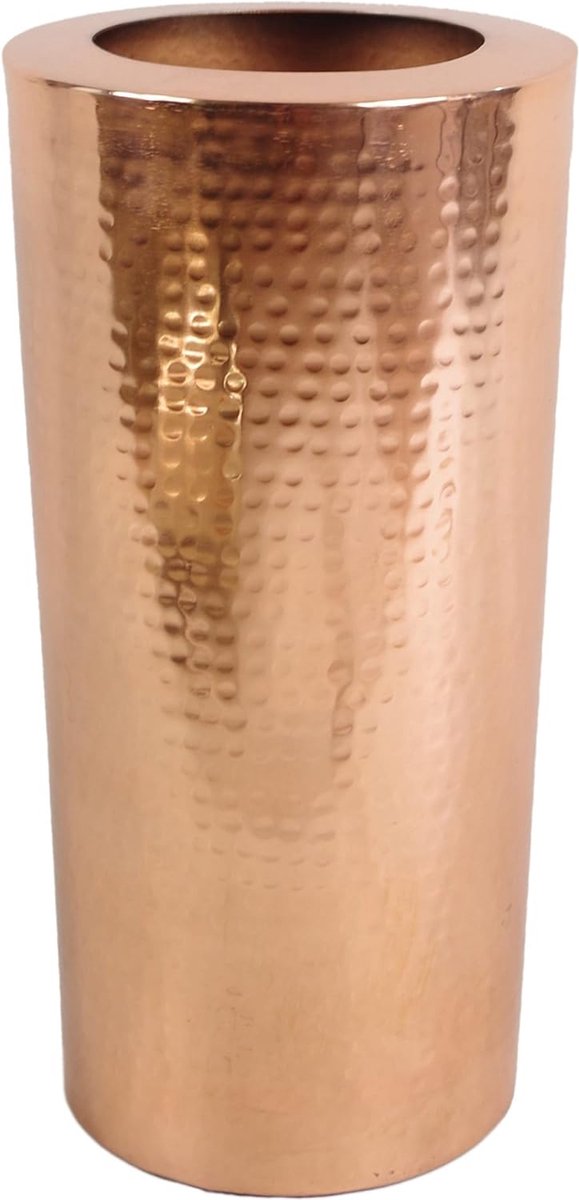 grote gehamerde metalen vaas, koper, 15cm x 30cm