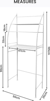 Badkamerrek boven wit toilet, bespaar ruimte met 3 planken, waterdicht opbergrek, in hoogte verstelbare poten (wit-metallic)