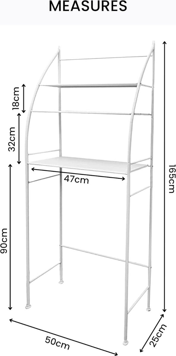 Badkamerrek boven wit toilet, bespaar ruimte met 3 planken, waterdicht opbergrek, in hoogte verstelbare poten (wit-metallic)