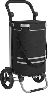 Boodschappentrolley, trolley, winkelwagen met koelvak, groot, 35 liter, inklapbaar, boodschappentas met wieltjes, afneembare tas, zwart