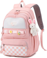 JANSBEN Schooltas voor jongens en meisjes – rugzak voor tieners – schoolrugzak/satchel/dagpack voor school en sport – in hoogte verstelbaar – veel vakken – laptopvak – roze schooltas voor meisjes – nylon (21L)