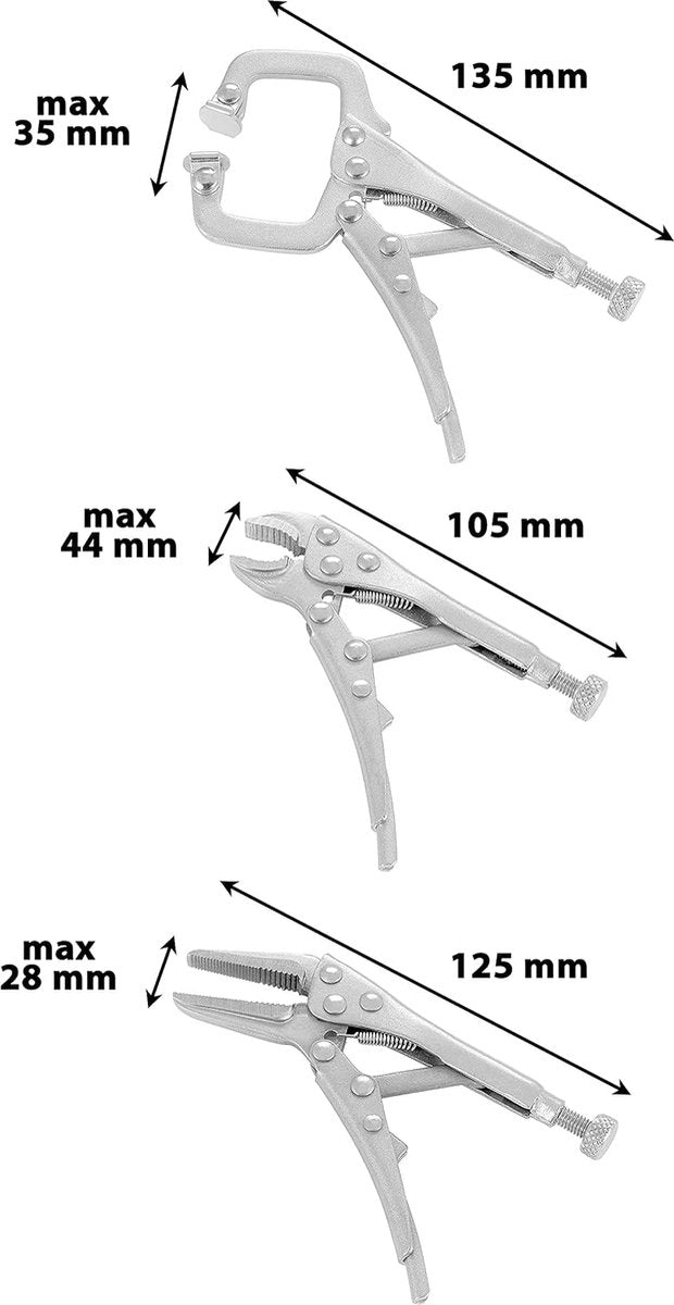 Mini multifunctionele lastoebehorenset 2x magnetische lashoek (45° 90° 135°), 1x magnetische massaklem, C-klem, grijptang, naaldtang - voor kleine soldeer- en laswerkzaamheden