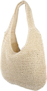Grote stro, rotan strandtas, hobo handtassen, handvat, zomer, handgeweven stro portemonnee, beige