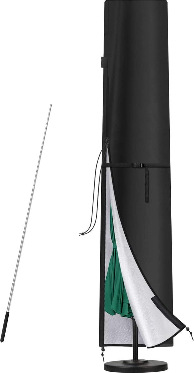 Beschermhoes voor parasol, zweefparasol, beschermhoes voor 3m-5m, parasol, afdekking, waterdicht, met stang voor 300 cm, 400 cm, 500 cm, zweefparasol, standaard, 280 x 50/60 cm