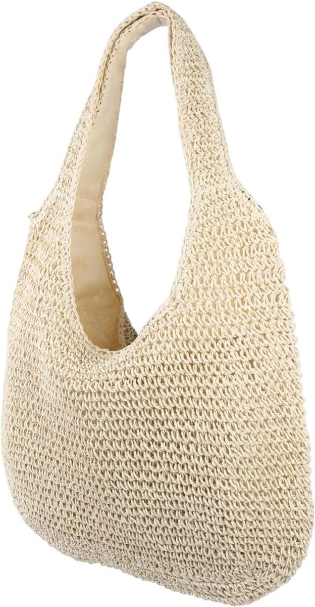 Grote stro, rotan strandtas, hobo handtassen, handvat, zomer, handgeweven stro portemonnee, beige