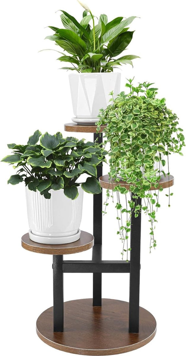 Bloemenstandaard, 3 etages, plantenstandaard van hout, multifunctioneel creatief houten plantenrek, decoratie, bloemenrek voor binnen en buiten, balkon, woonkamer, kantoor, tuin, terras