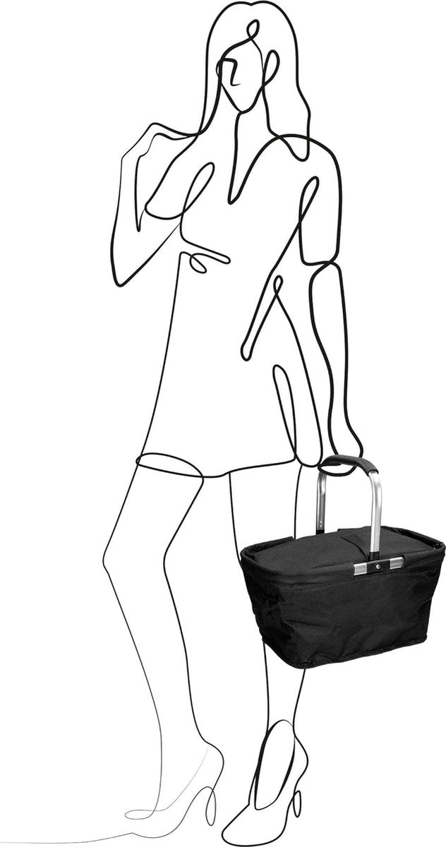 Boodschappenmand, koelmand met deksel, thermische koeltas, picknickmand met koelvak, isolatietas met aluminium handvat, 30 liter volume, zwart