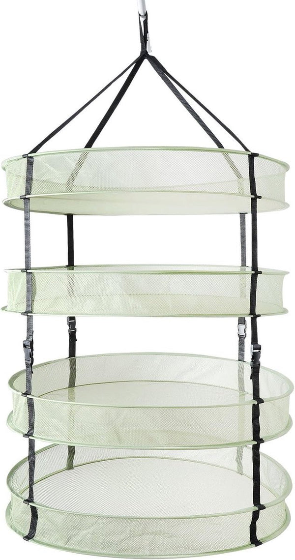 Kruidennet om op te hangen, 4 lagen, groen net, met opvouwbare, zware ringen, inklapbaar, hydrocultuur-plantenknoppen, robuust hangnet