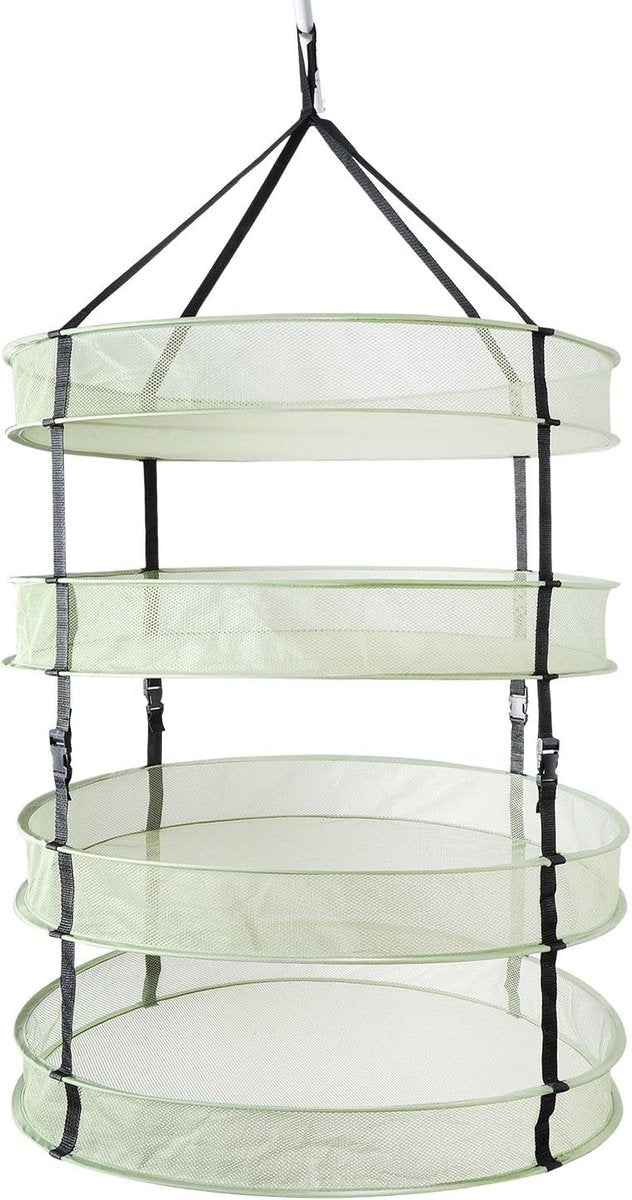 Kruidennet om op te hangen, 4 lagen, groen net, met opvouwbare, zware ringen, inklapbaar, hydrocultuur-plantenknoppen, robuust hangnet