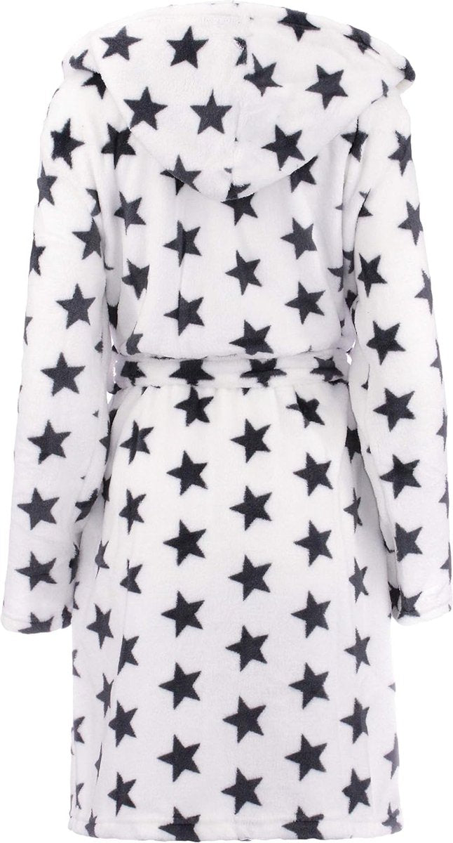 Damesbadjas met sterren, verkrijgbaar in de maten: S/M - L/XL en in de kleuren: antraciet/wit