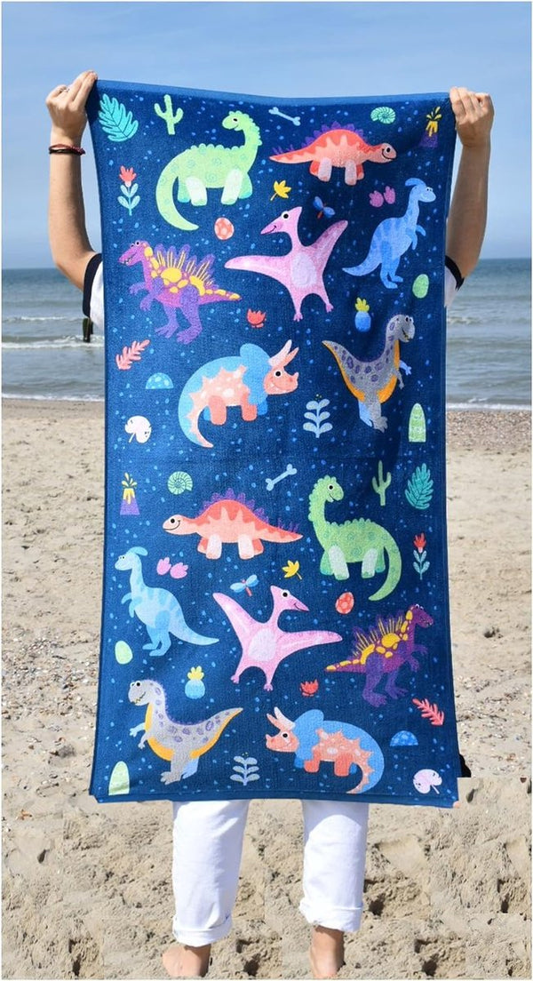 Kinderhanddoek, badhanddoek, strandhanddoek, douchehanddoek voor meisjes en jongens, 100% katoen, 70 x 140 cm (dinosaurus)