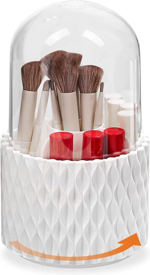 Cosmetica-make-uporganizer met stofdicht, stofdicht, 360 graden draaibare opslag met deksel, voor wastafel, badkamer, bureau, werkblad (wit)