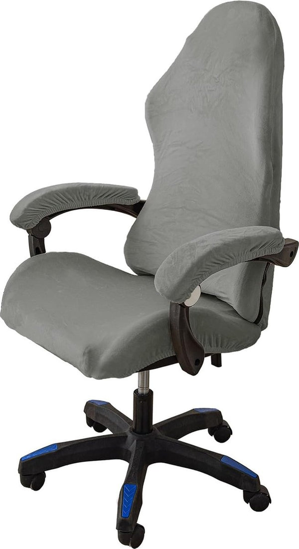 Fluwelen pluche gamingstoelhoezen, 4 stuks, bureaustoel, draaistoel, overtrek met armleuningen/stoelrug, rekbare stoelhoezen voor computer-gamestoel, bureaustoel, zonder stoel, grijs