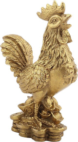 Messing Figuur Haan Gemaakt van Zuiver Koper Kip Decoratie, 10cm / 3,94 Inch Gunstige Haan Standbeeld Ingots Rijkdom Feng Shui Sculptuur Thuiskantoor Chinese Dierenriem Ornament