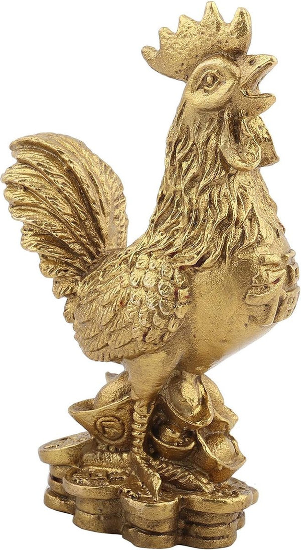 Messing Figuur Haan Gemaakt van Zuiver Koper Kip Decoratie, 10cm / 3,94 Inch Gunstige Haan Standbeeld Ingots Rijkdom Feng Shui Sculptuur Thuiskantoor Chinese Dierenriem Ornament