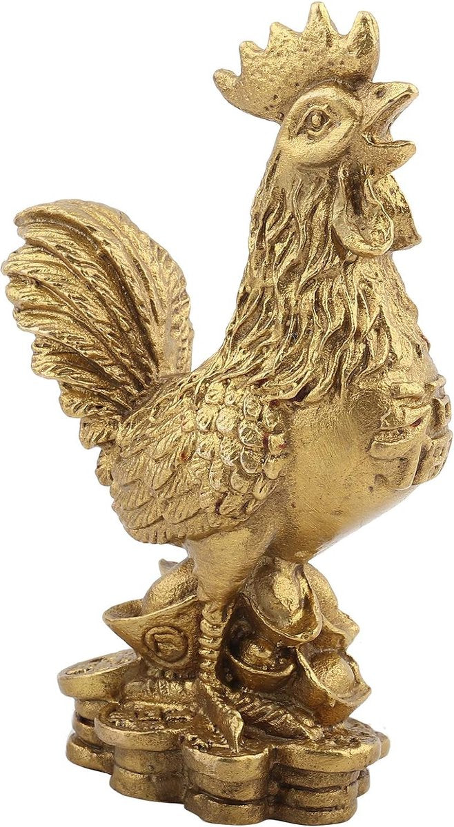 Messing Figuur Haan Gemaakt van Zuiver Koper Kip Decoratie, 10cm / 3,94 Inch Gunstige Haan Standbeeld Ingots Rijkdom Feng Shui Sculptuur Thuiskantoor Chinese Dierenriem Ornament
