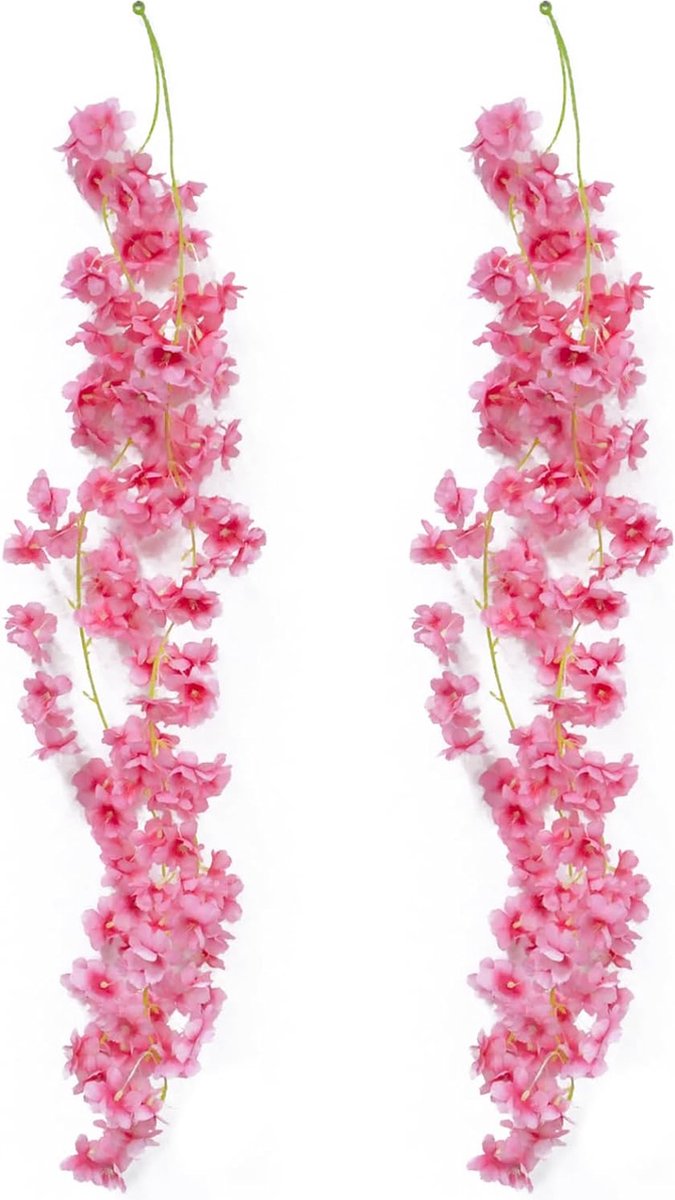 Set van 2 kersenbloesemdecoratie kunstbloemenslinger nepbloemdecoratie geschikt voor huwelijksboogdecoratie kamer hangende decoratie eettafel achtergrondmuur (roos)