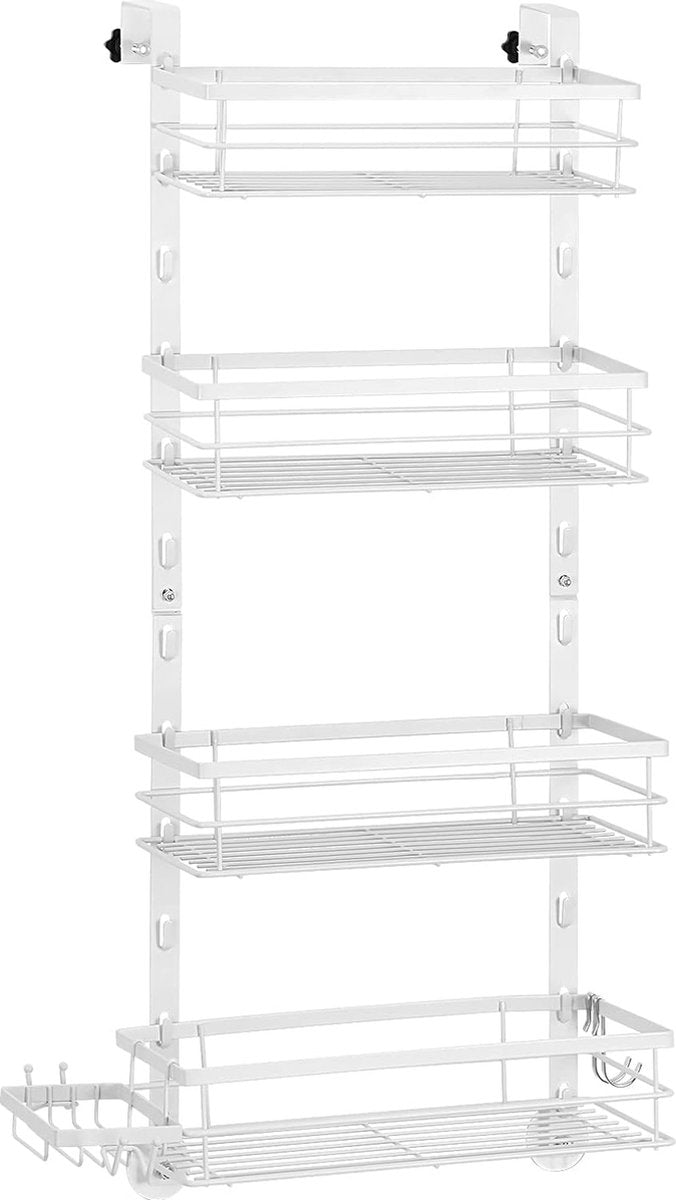 Doucheplank om op te hangen, doucheplank zonder boren, badkamerplank met 4 niveaus, badkamerplank, douchemand om boven de douchedeur te hangen met zeepbakje voor badkameropslag, wit