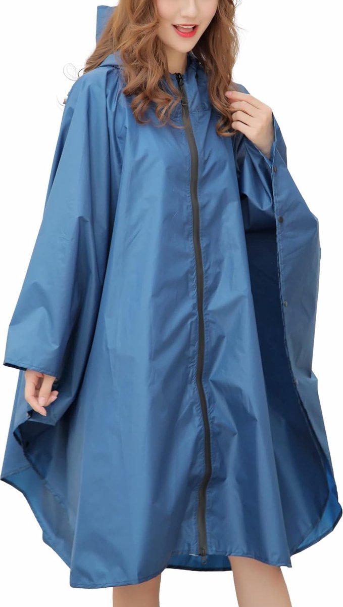 Waterdichte regenponcho voor dames en heren, herbruikbaar, lichte outdoor regenjas, ritssluiting, regenkleding, regenjas met capuchon