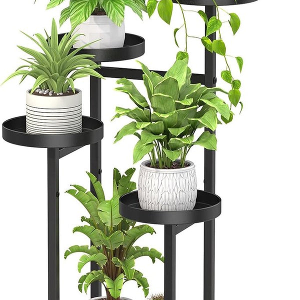COSTWAY Plantenstandaard 6 Etages 180 Cm - Metalen Bloemenrek Met 10 S-haken En Roosterplank - Rustiek Bruin
