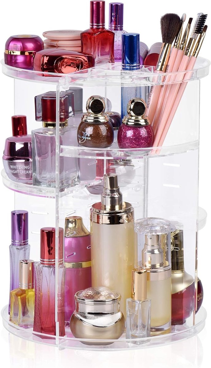 360° roterende make-up organizer, verstelbare multifunctionele cosmetische opbergdoos, grote capaciteit sieraden parfum displaystandaard (transparant)