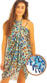 Blauwe sarong voor dames, pareo, bikini bedekking, strandlaken, wikkelrok, tapijt, wikkeldoek, sjaal, halsdoek, hoogwaardige rayon, zacht en licht