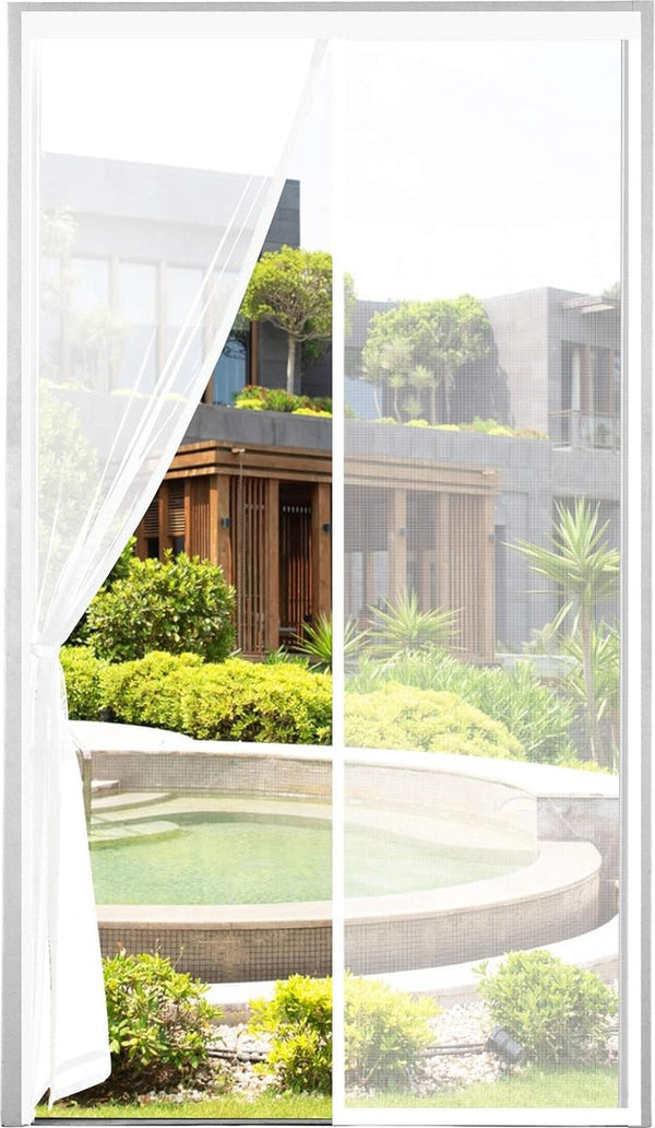 Vliegengaas voor deur, muggennet voor deur, insectenbescherming, 90 x 210 cm, het magneetgordijn is ideaal voor de balkondeur, kelderdeur en terrasdeur, eenvoudige klittenbandmontage zonder boren, witMagnetic Fly Screen Door