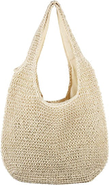 Grote stro, rotan strandtas, hobo handtassen, handvat, zomer, handgeweven stro portemonnee, beige