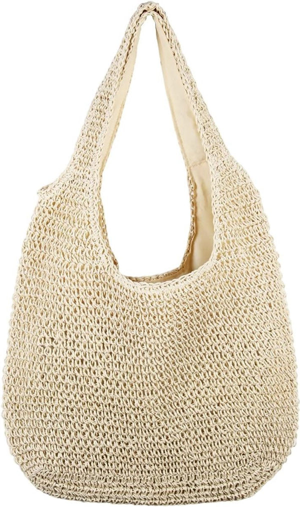 Grote stro, rotan strandtas, hobo handtassen, handvat, zomer, handgeweven stro portemonnee, beige
