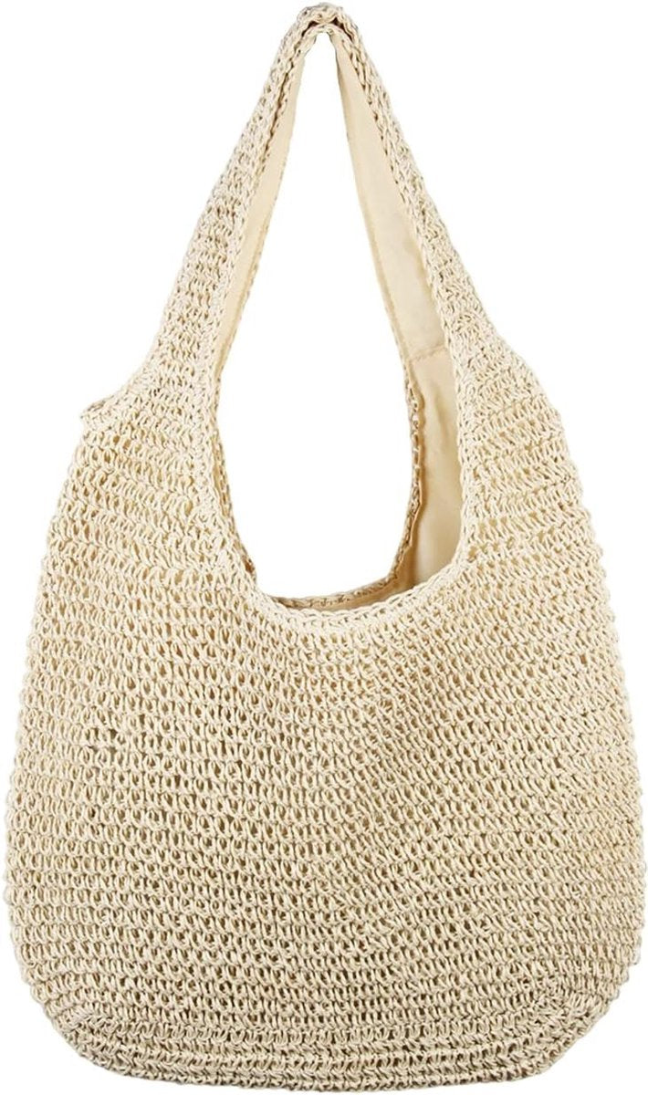 Grote stro, rotan strandtas, hobo handtassen, handvat, zomer, handgeweven stro portemonnee, beige