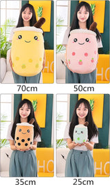 Bubble Tea pluche dier Boba, knuffel, pluche poppen, zacht knuffeldier, theekop, zachte pop, kussen, kinderspeelgoed, blauw, scheel, 35 cm