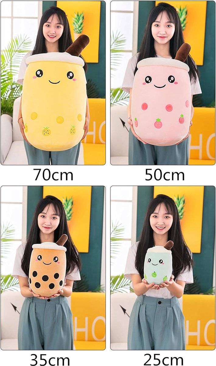 Bubble Tea pluche dier Boba, knuffel, pluche poppen, zacht knuffeldier, theekop, zachte pop, kussen, kinderspeelgoed, blauw, scheel, 35 cm