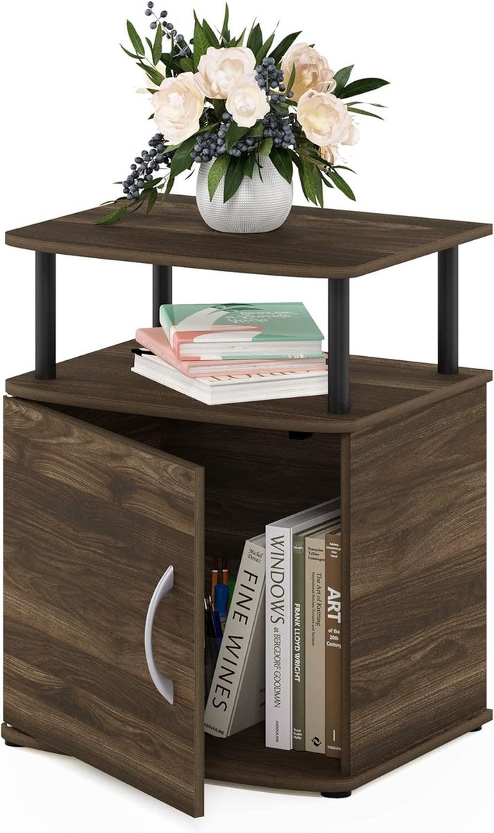 Utility Design bijzettafel, nachtkastje, Columbia walnoot/zwart, 48 (B) x 61,2 (H) x 39,4 (D) cm