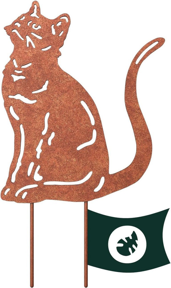 Kat tuindecoratie roest - decoratieve tuin roest kat - tuinpaal roest - bloempot kat van ijzer (zilver) - roestdecoratie tuindecoratie - roestdecoratie voor tuin, balkon en terras