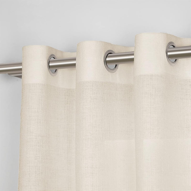 Gordijnen beige transparant linnen look gordijnen met ogen voor woonkamer slaapkamer set van 2 225x140cm
